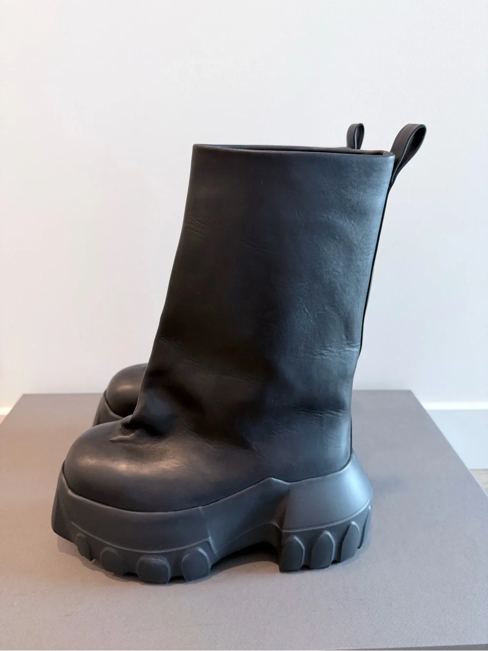 Rick Owens Women’s Mega Tractor Leather Mid-calf Platform Boots Black Size EU 35